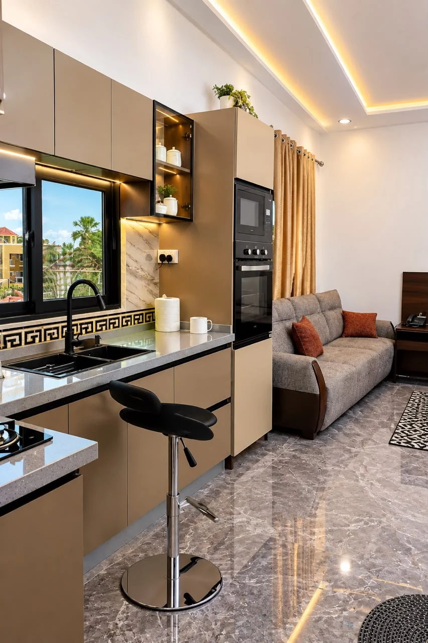 Interior of an identical one-bedroom apartment