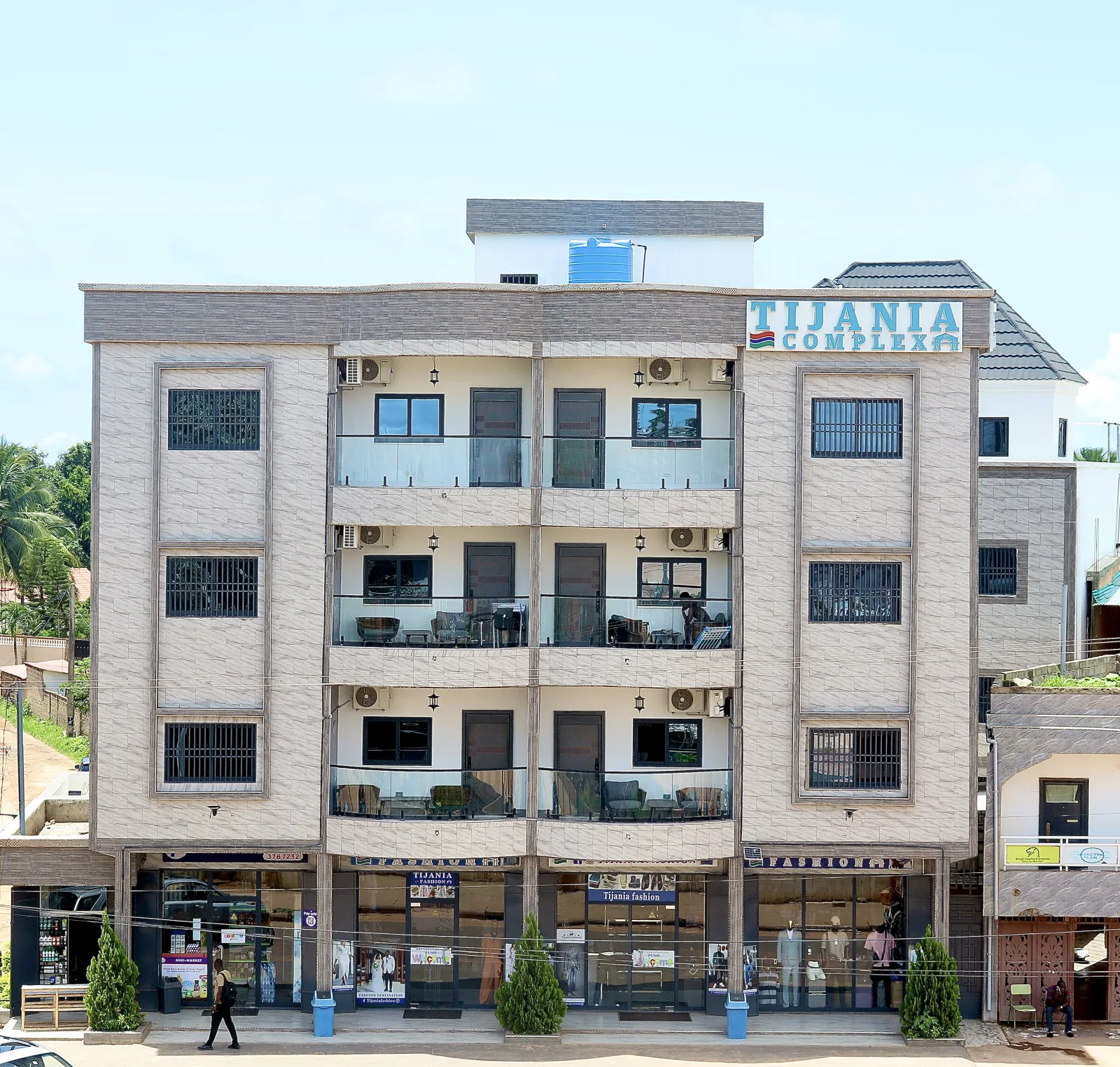 Front exterior of Tijania Complex in Bijilo